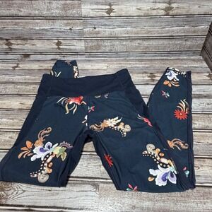 Athleta Floral Mesh Panel High Rise Leggings Navy Blue Womens Size Medium